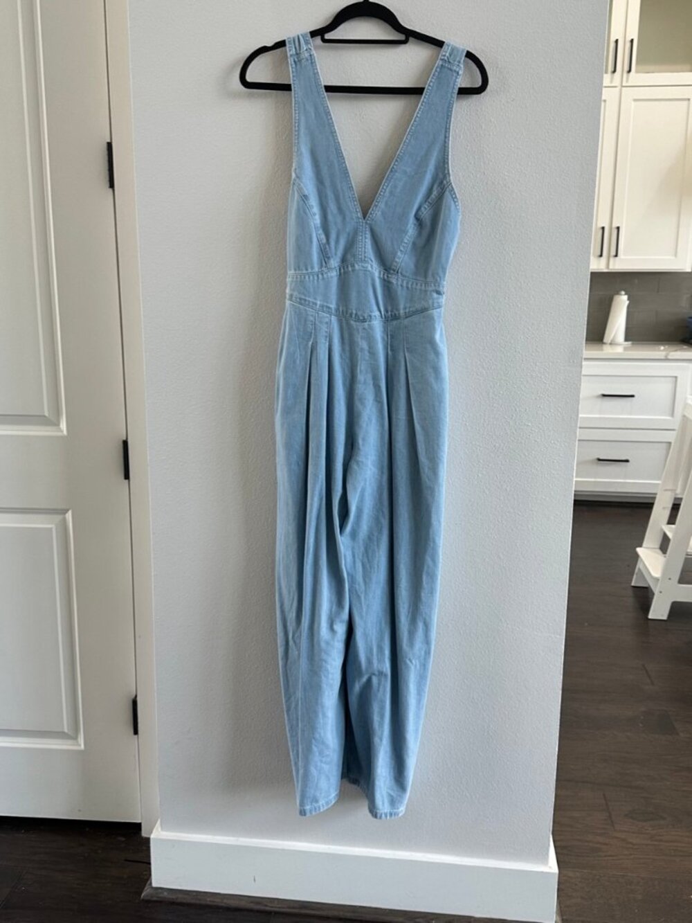 IRO Paris Basili Light Blue Denim Wide-Leg Jumpsuit Size 36
